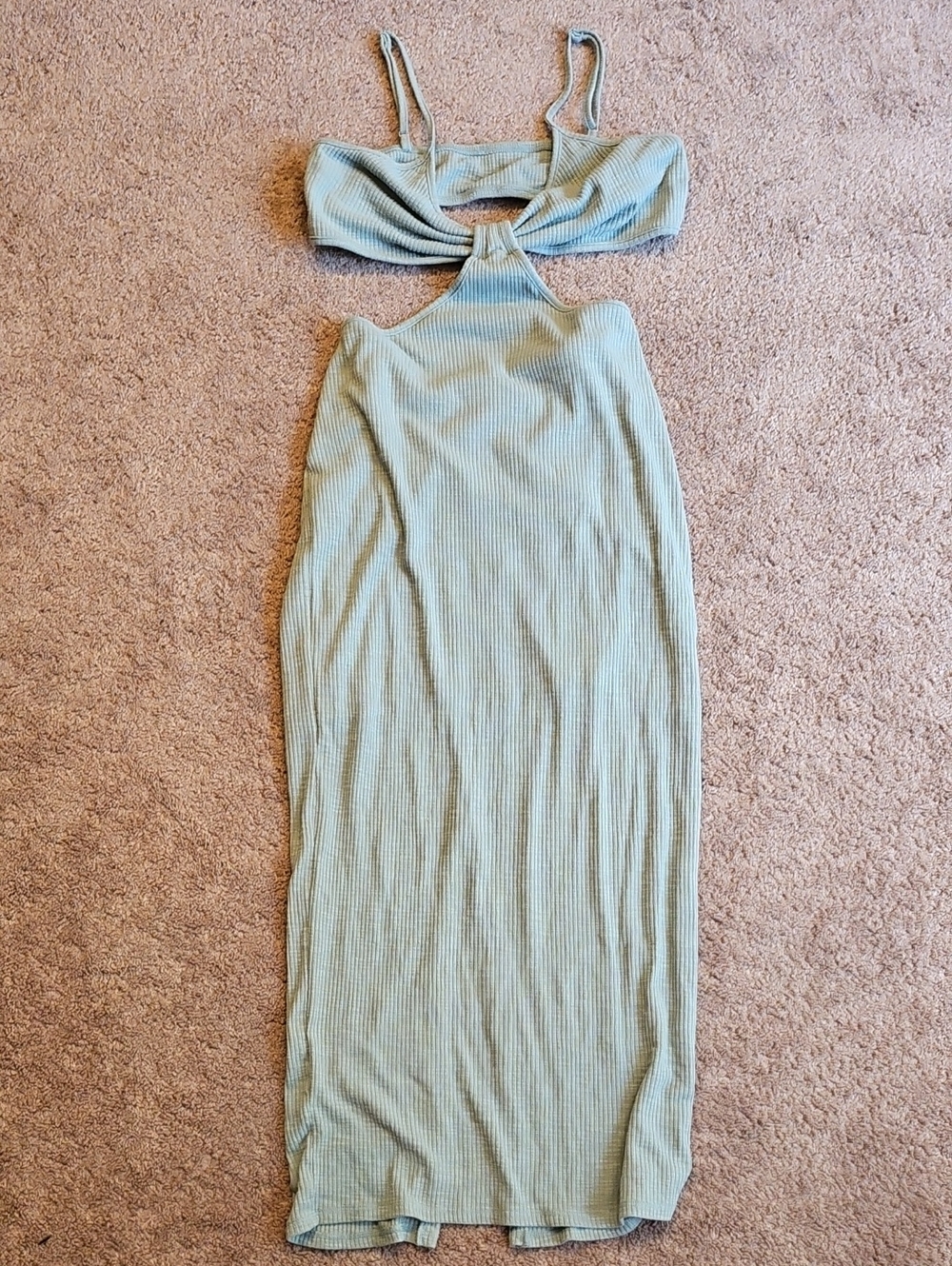 Cutout Ribbed Maxi Dress in Sage Green
